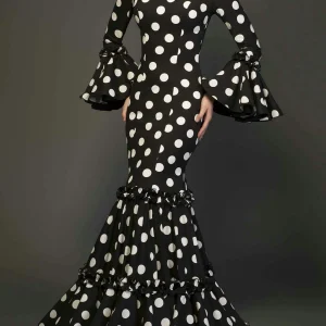 Elegant Ladies Dress Fashionable Trumpet Sleeves Polka Dot Decoration Cascading Ruffle Hem Sexy Fishtail Ladies Evening Dress
