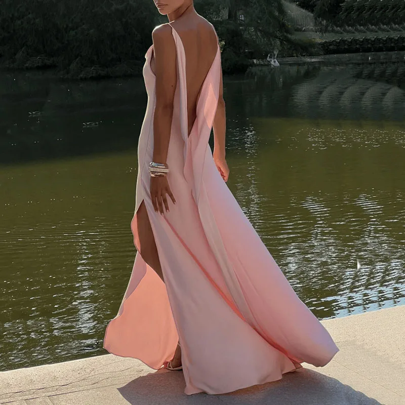 Women Elegant Split Dresses Lady Sexy Backless Sleeveless Long Dress Solid Color 2025 Summer Female Party Evening Slim Dresses - Image 4