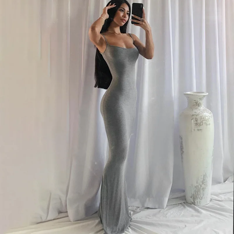 Europe and the United States cross-border foreign trade women 2024 solid color sexy slim high step slip dress - Image 4