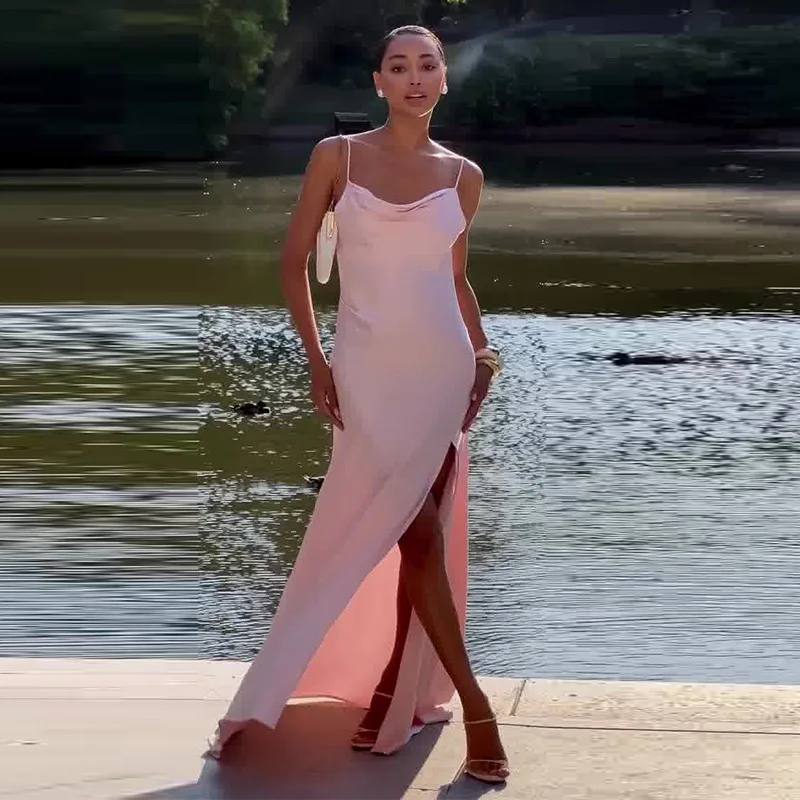 Women Elegant Split Dresses Lady Sexy Backless Sleeveless Long Dress Solid Color 2025 Summer Female Party Evening Slim Dresses - Image 5