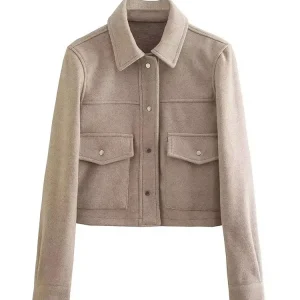 HH Jackets For Womens Autumn Fashion Solid Front Pockets Button Long Sleeve Jacket Elegant Woman Casual Outerwear Coat