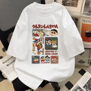 2025 Japanese Style Summer Crayon Shin Chan Cartoon Character T-shirt Harajuku Fashion Cotton Leisure Sexy Women's T-shirt Top