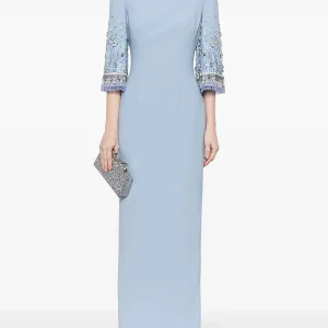 HIGH STREET Newest Fashion 2026 S/S Designer Vestido Women's Half Sleeve Stunning Beaded Long Maxi Dress